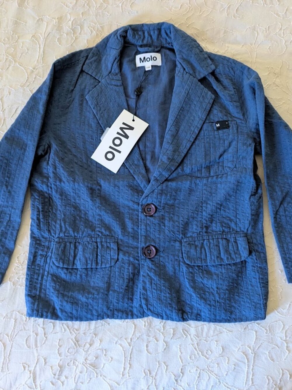 BNWT MOLO 110 Boys 4-5Y Blue Seersucker Blazer Jacket